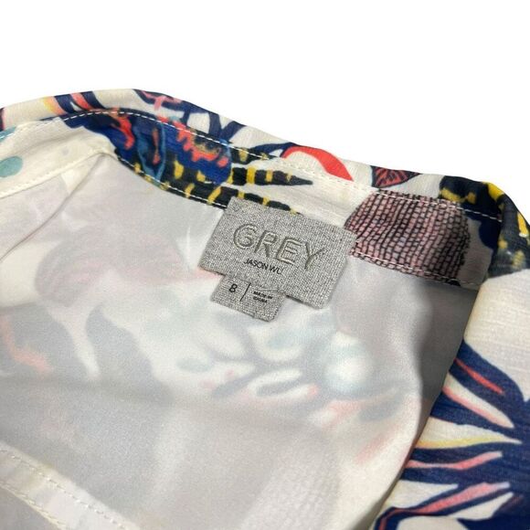 Grey Jason Wu Floral Print Asymmetrical Midi Dress Medium 8 Multicolor Sleeveles - Picture 5 of 13